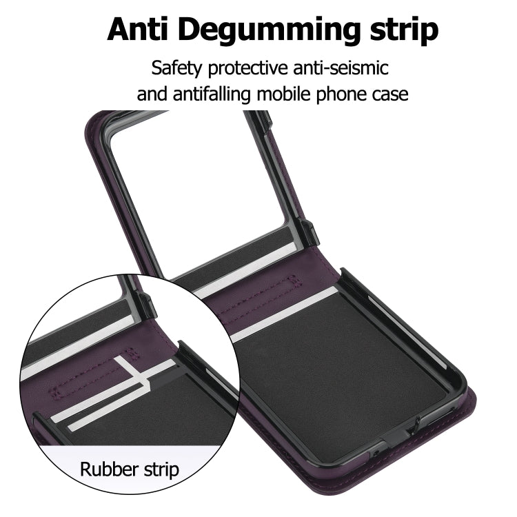 For Motorola Razr 40 Ultra Rhombic Texture Phone Case with Long & Short Lanyard(Dark Purple) - Motorola Cases by PMC TechLife | Online Shopping South Africa | PMC TechLife | Buy Now Pay Later Mobicred