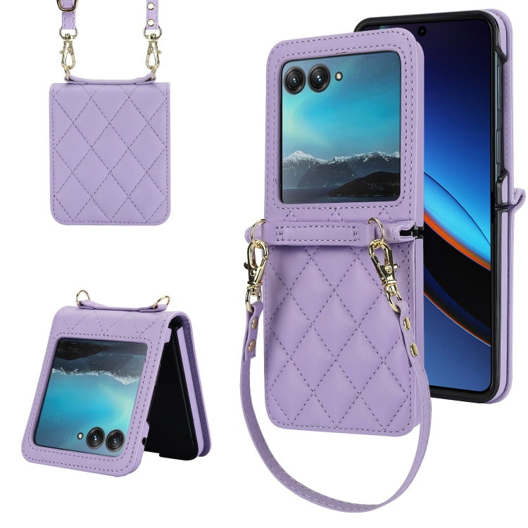 For Motorola Razr 40 Ultra Rhombic Texture Phone Case with Long & Short Lanyard(Light Purple) - free shipping - PMC TechLife - Order now!