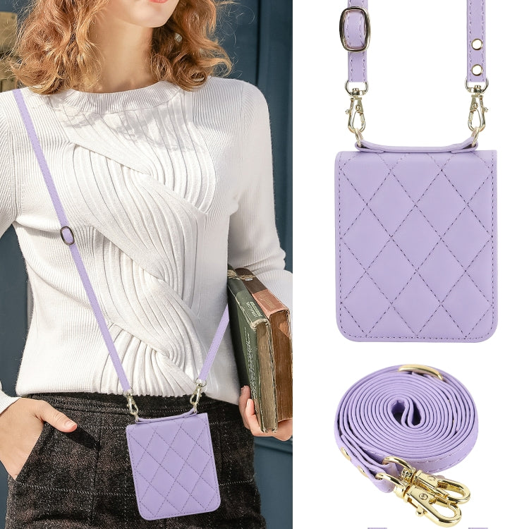 For Motorola Razr 40 Ultra Rhombic Texture Phone Case with Long & Short Lanyard(Light Purple) - free shipping - PMC TechLife - Order now!