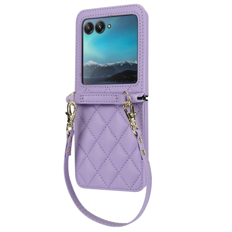 For Motorola Razr 40 Ultra Rhombic Texture Phone Case with Long & Short Lanyard(Light Purple) - free shipping - PMC TechLife - Order now!