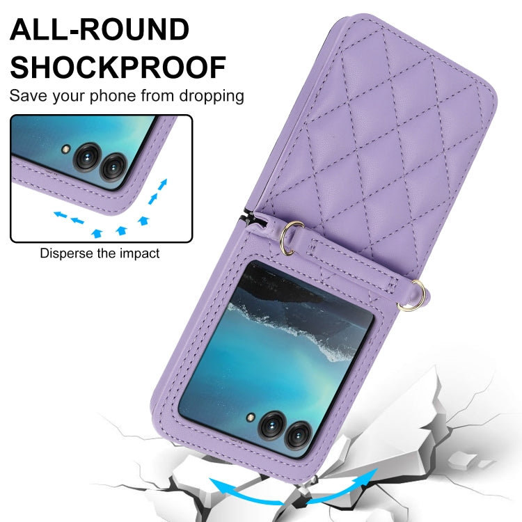 For Motorola Razr 40 Ultra Rhombic Texture Phone Case with Long & Short Lanyard(Light Purple) - free shipping - PMC TechLife - Order now!