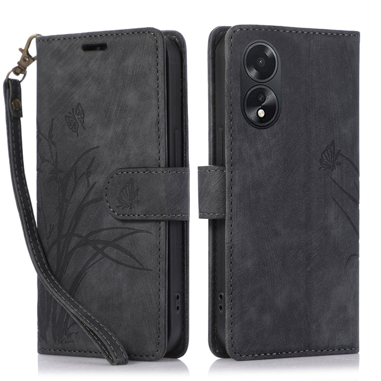 For OPPO A18 / A38 Orchid Butterfly Embossed Leather Phone Case(Black) - A18 Cases by PMC TechLife | Online Shopping South Africa | PMC TechLife | Buy Now Pay Later Mobicred