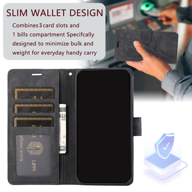 For OPPO A18 / A38 Orchid Butterfly Embossed Leather Phone Case(Black) - A18 Cases by PMC TechLife | Online Shopping South Africa | PMC TechLife | Buy Now Pay Later Mobicred