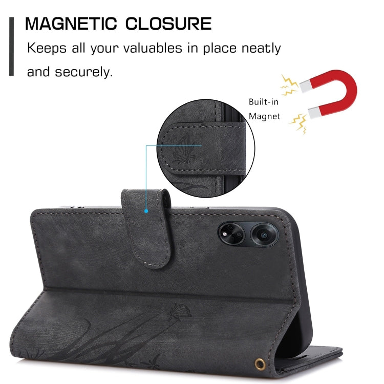 For OPPO A18 / A38 Orchid Butterfly Embossed Leather Phone Case(Black) - A18 Cases by PMC TechLife | Online Shopping South Africa | PMC TechLife | Buy Now Pay Later Mobicred