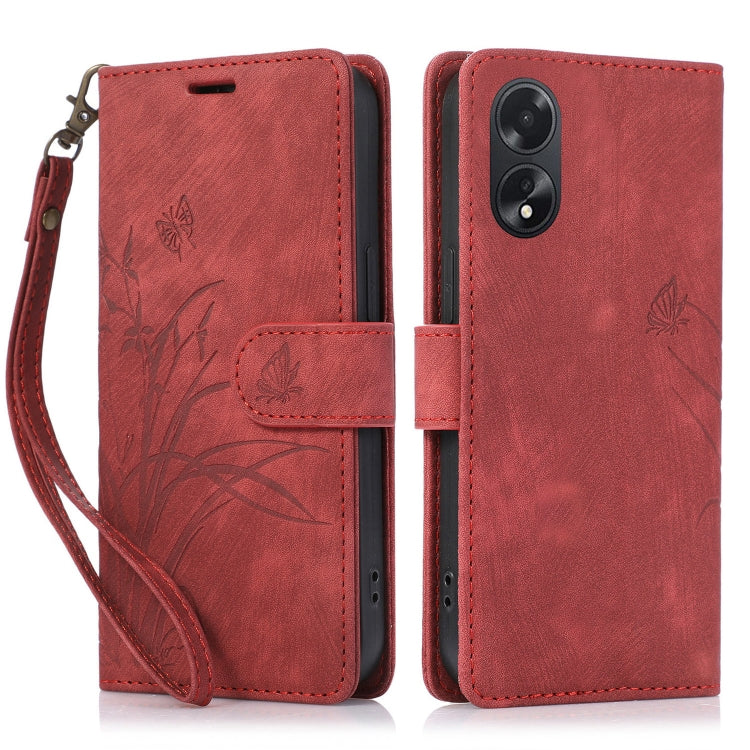 For OPPO A98 5G Orchid Butterfly Embossed Leather Phone Case(Red) - OPPO Cases by PMC TechLife | Online Shopping South Africa | PMC TechLife | Buy Now Pay Later Mobicred