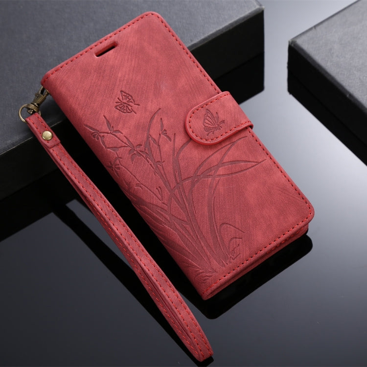 For OPPO A98 5G Orchid Butterfly Embossed Leather Phone Case(Red) - OPPO Cases by PMC TechLife | Online Shopping South Africa | PMC TechLife | Buy Now Pay Later Mobicred