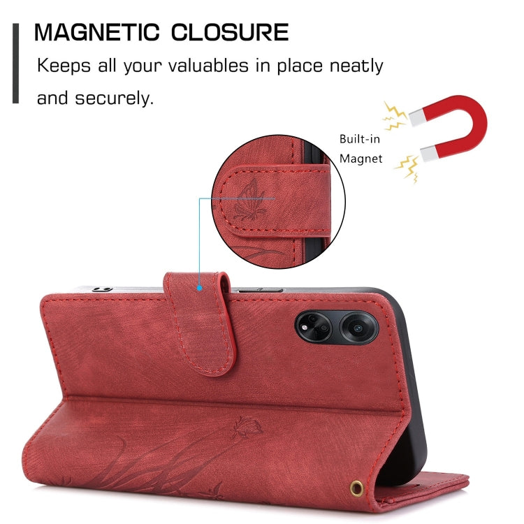 For OPPO A98 5G Orchid Butterfly Embossed Leather Phone Case(Red) - OPPO Cases by PMC TechLife | Online Shopping South Africa | PMC TechLife | Buy Now Pay Later Mobicred