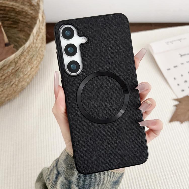 For Samsung Galaxy S25+ 5G Magsafe Magnetic Ring Cloth Texture Phone Case(Black) - free shipping - PMC TechLife - Order now!