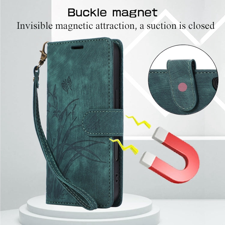 For iPhone 16 Pro Orchid Butterfly Embossed Leather Phone Case(Green) - iPhone 16 Pro Cases by PMC TechLife | Online Shopping South Africa | PMC TechLife | Buy Now Pay Later Mobicred