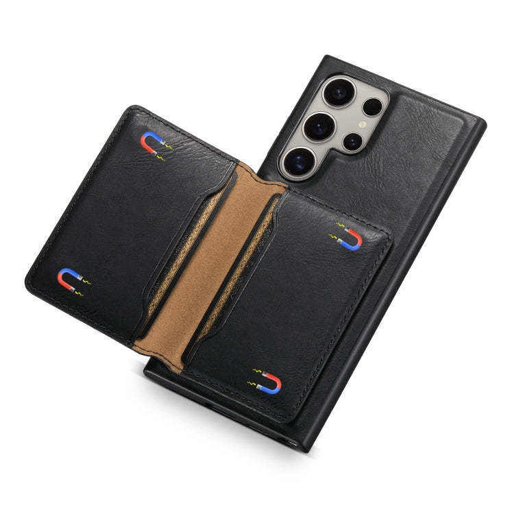 For Samsung Galaxy S24 Ultra 5G Denior Cowhide Texture Leather MagSafe Detachable Wallet Phone Case(Black) - Galaxy S24 Ultra 5G Cases by Denior | Online Shopping South Africa | PMC TechLife | Buy Now Pay Later Mobicred
