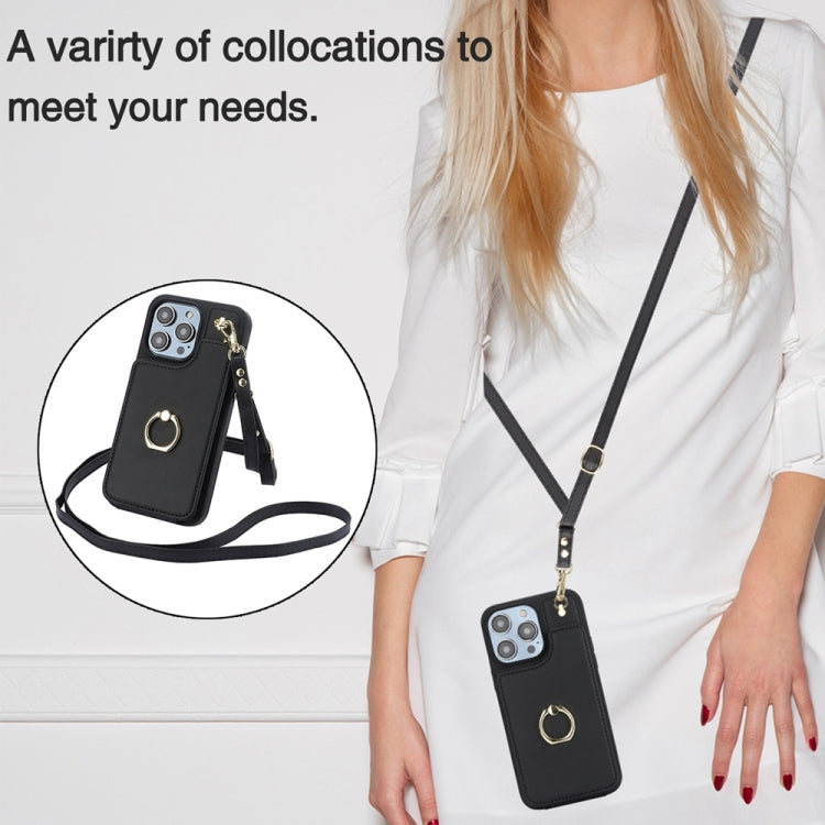 For iPhone 14 YM005 Skin Feel Card Bag Phone Case with Long Lanyard(Black) - iPhone 14 Cases by PMC TechLife | Online Shopping South Africa | PMC TechLife