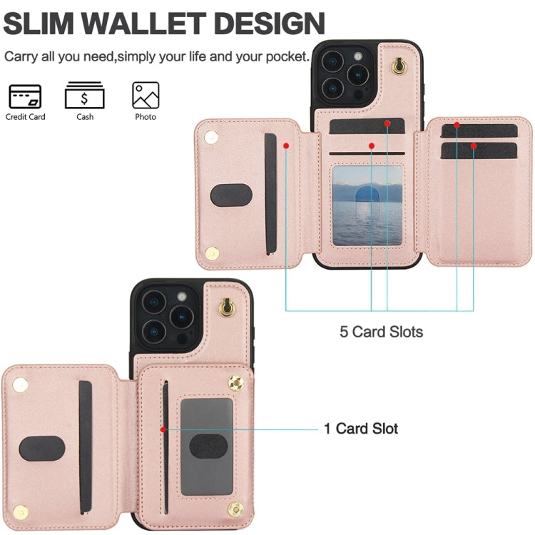 For iPhone 16 Pro YM006 Skin Feel Zipper Card Bag Phone Case with Dual Lanyard(Rose Gold) - iPhone 16 Pro Cases by PMC Jewellery | Online Shopping South Africa | PMC Jewellery | Buy Now Pay Later Mobicred