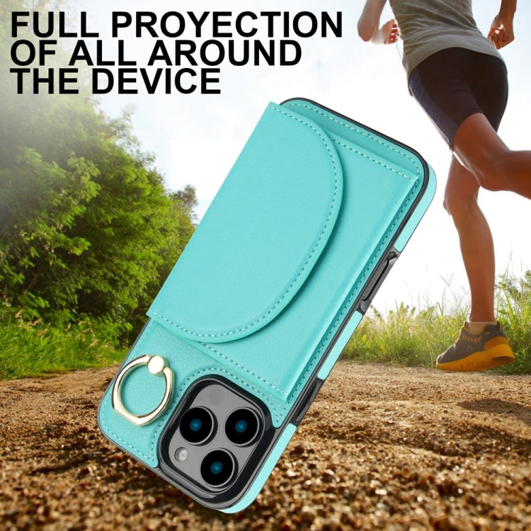 For iPhone 16 Pro Max YM007 Ring Holder Card Bag Skin Feel Phone Case(Green) - iPhone 16 Pro Max Cases by PMC TechLife | Online Shopping South Africa | PMC TechLife | Buy Now Pay Later Mobicred