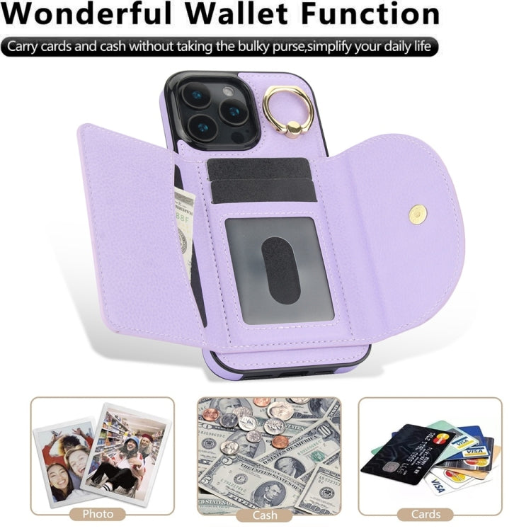 For iPhone 16 Pro YM007 Ring Holder Card Bag Skin Feel Phone Case(Purple) - iPhone 16 Pro Cases by PMC TechLife | Online Shopping South Africa | PMC TechLife | Buy Now Pay Later Mobicred
