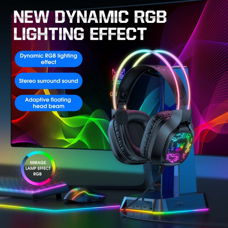 ONIKUMA X22 USB + 3.5mm Colorful Light Wired Gaming Headset with Mic, Cable length: 1.8m(Black) - free shipping - PMC Jewellery - Order now!