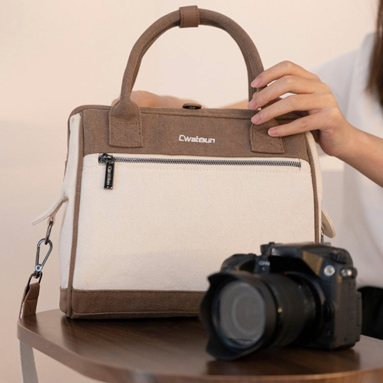 Cwatcun D112 Contrast Canvas Camera Bag One-shoulder Cross-body Tote Bag, Size:24.5 x 30 x 15.5cm(Brown) - free shipping - PMC TechLife - Order now!