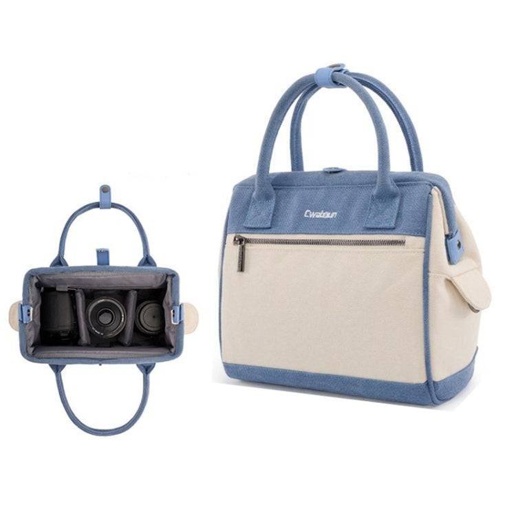 Cwatcun D112 Contrast Canvas Camera Bag One-shoulder Cross-body Tote Bag, Size:24.5 x 30 x 15.5cm(Blue) - free shipping - PMC TechLife - Order now!