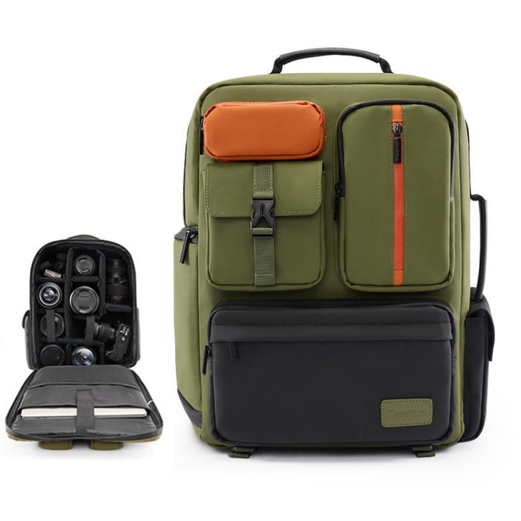 Cwatcun D117 Large Capacity Photography Backpack Shoulders Laptop Camera Bag, Size:42 x 31 x 13cm(Army Green) - free shipping - PMC TechLife - Order now!