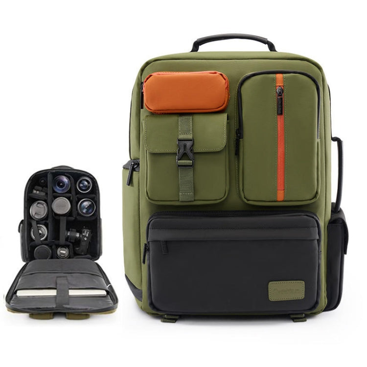 Cwatcun D117 Large Capacity Photography Backpack Shoulders Laptop Camera Bag, Size:43.3 x 33 x 13cm(Army Green) - free shipping - PMC TechLife - Order now!