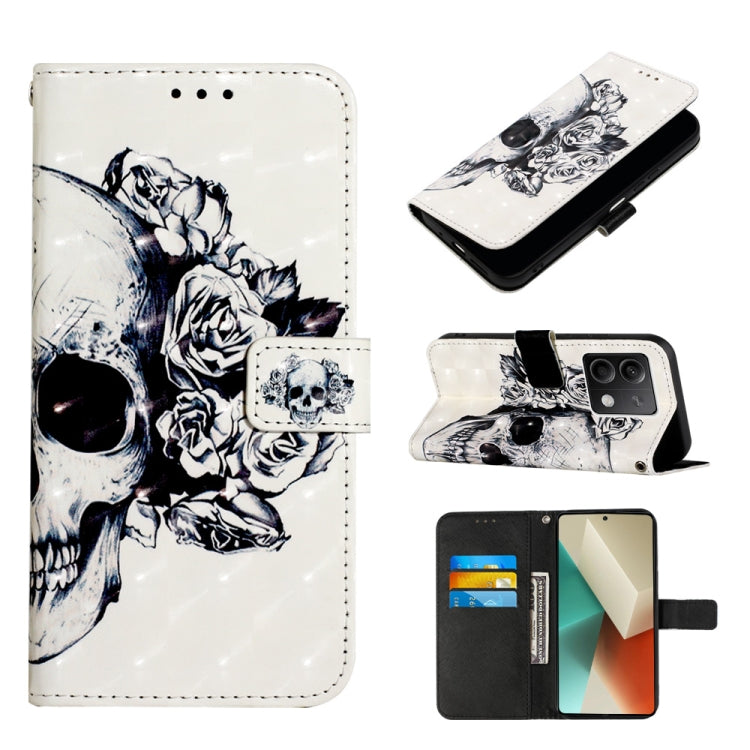 For Xiaomi Redmi Note 13 5G Global 3D Painting Horizontal Flip Leather Phone Case(Skull) - Note 13 Cases by PMC TechLife | Online Shopping South Africa | PMC TechLife | Buy Now Pay Later Mobicred