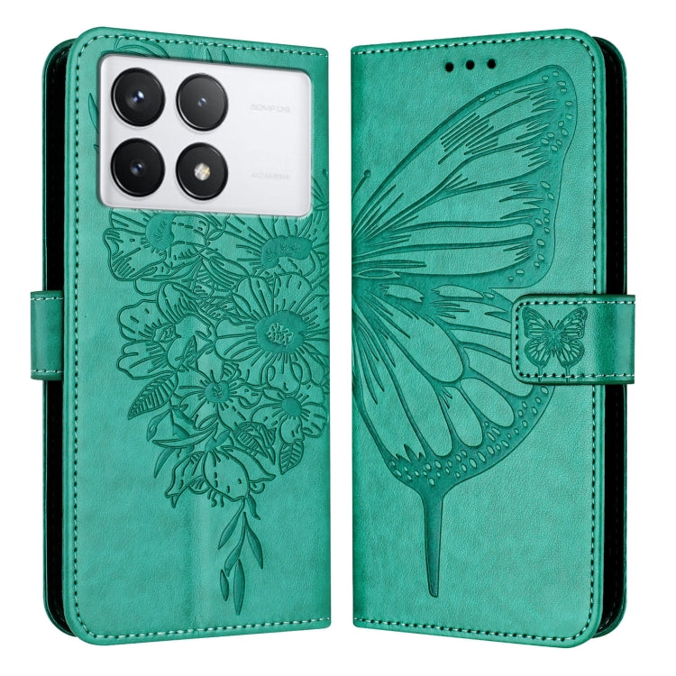 For Xiaomi Redmi K70 / K70 Pro Embossed Butterfly Leather Phone Case(Green) - Xiaomi Cases by PMC Jewellery | Online Shopping South Africa | PMC Jewellery | Buy Now Pay Later Mobicred
