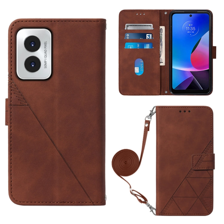 For Motorola Moto G Play 4G 2024 Crossbody 3D Embossed Flip Leather Phone Case(Brown) - Motorola Cases by PMC Jewellery | Online Shopping South Africa | PMC Jewellery | Buy Now Pay Later Mobicred