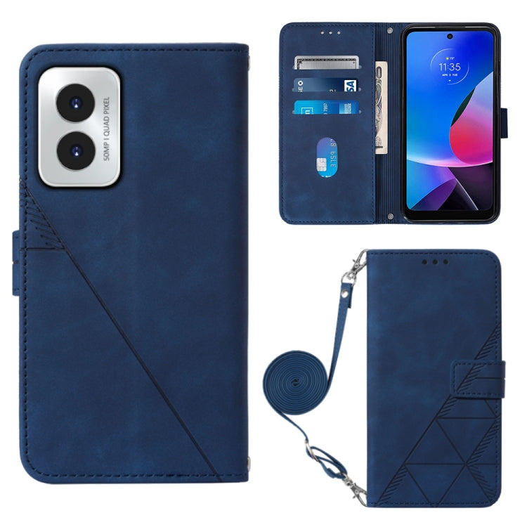 For Motorola Moto G Play 4G 2024 Crossbody 3D Embossed Flip Leather Phone Case(Blue) - Motorola Cases by PMC Jewellery | Online Shopping South Africa | PMC Jewellery | Buy Now Pay Later Mobicred