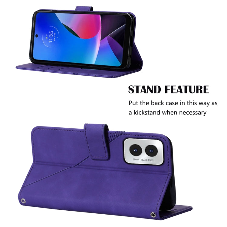 For Motorola Moto G Play 4G 2024 Crossbody 3D Embossed Flip Leather Phone Case(Purple) - Motorola Cases by PMC Jewellery | Online Shopping South Africa | PMC Jewellery | Buy Now Pay Later Mobicred