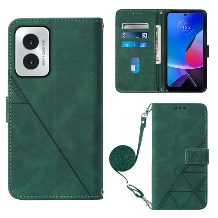 For Motorola Moto G Play 4G 2024 Crossbody 3D Embossed Flip Leather Phone Case(Dark Green) - Motorola Cases by PMC Jewellery | Online Shopping South Africa | PMC Jewellery | Buy Now Pay Later Mobicred