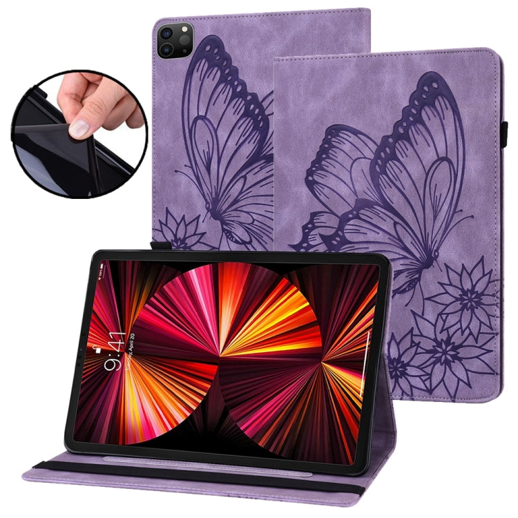 For iPad Pro 12.9 2022 / Air 13 2024 / 2025 Big Butterfly Embossed Leather Tablet Case(Purple) - iPad Pro 12.9 (2022/2021) Cases by PMC TechLife | Online Shopping South Africa | PMC TechLife | Buy Now Pay Later Mobicred