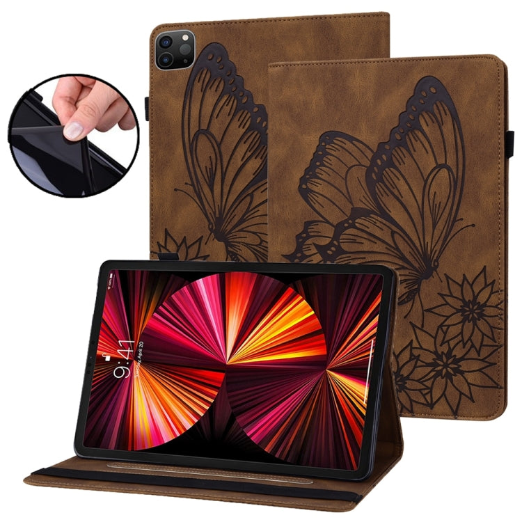 For iPad Pro 12.9 2022 / Air 13 2024 Big Butterfly Embossed Leather Tablet Case(Brown) - iPad Pro 12.9 (2022/2021) Cases by PMC TechLife | Online Shopping South Africa | PMC TechLife | Buy Now Pay Later Mobicred