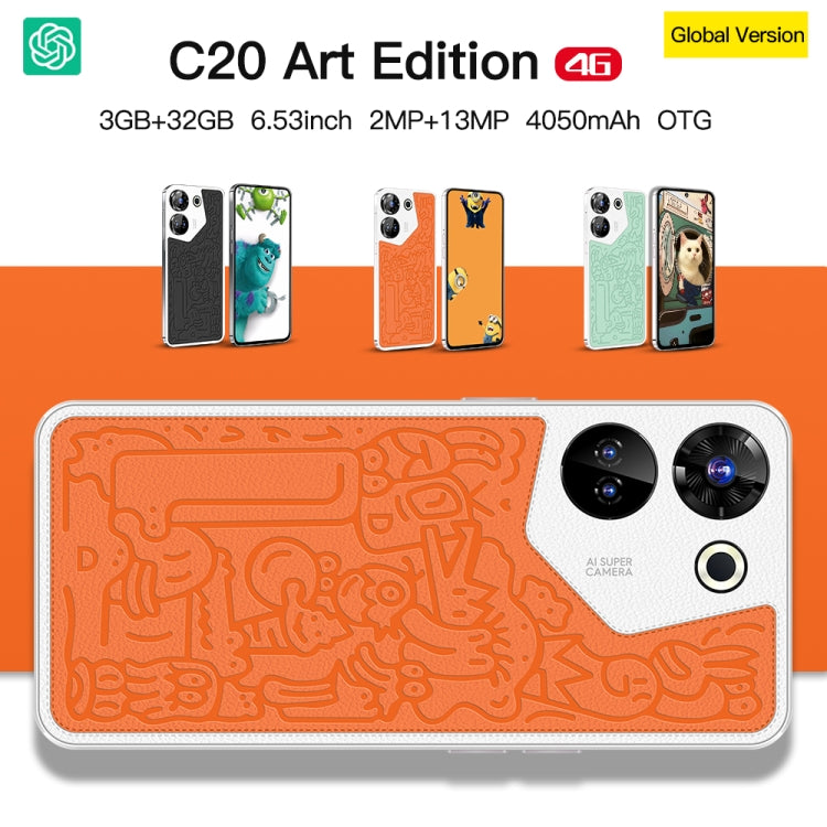 C20 Art Edition, 3GB+32GB, 6.53 inch Face Identification Android 8.1 MTK6753 Octa Core , Network: 4G, Dual SIM(Orange) -  by PMC TechLife | Online Shopping South Africa | PMC TechLife