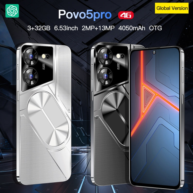 Povo5pro / PU31, 3GB+32GB, 6.53 inch Face Identification Android 8.1 MTK6753 Octa Core, Network: 4G, AI GPT4, Dual SIM(Black) -  by PMC TechLife | Online Shopping South Africa | PMC TechLife