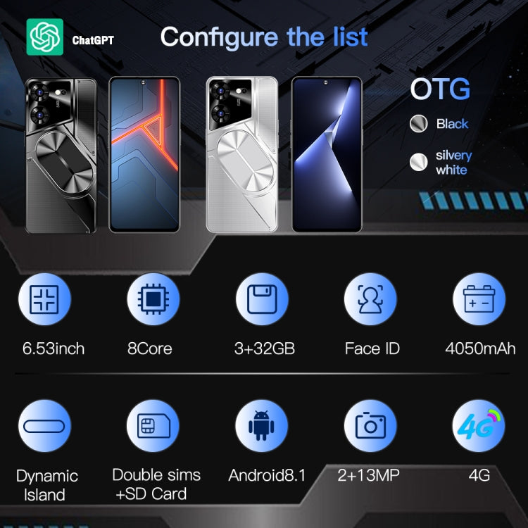 Povo5pro / PU31, 3GB+32GB, 6.53 inch Face Identification Android 8.1 MTK6753 Octa Core, Network: 4G, AI GPT4, Dual SIM(Black) -  by PMC TechLife | Online Shopping South Africa | PMC TechLife