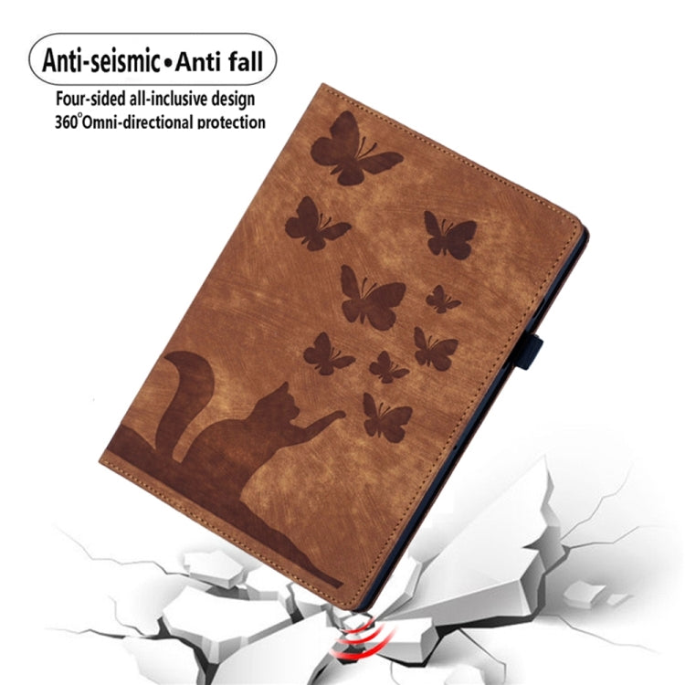 For iPad Pro 12.9 2022 / Air 13 2024 Butterfly Cat Embossing Leather Tablet Case(Brown) - iPad Pro 12.9 (2022/2021) Cases by PMC TechLife | Online Shopping South Africa | PMC TechLife | Buy Now Pay Later Mobicred