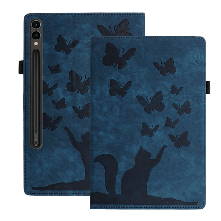 For Samsung Galaxy Tab S9 FE+ / S9+ / S8+ Butterfly Cat Embossing Leather Tablet Case(Dark Blue) - Galaxy Tab S9+ Cases by PMC TechLife | Online Shopping South Africa | PMC TechLife