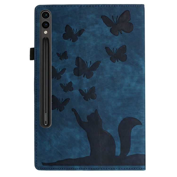 For Samsung Galaxy Tab S9 FE+ / S9+ / S8+ Butterfly Cat Embossing Leather Tablet Case(Dark Blue) - Galaxy Tab S9+ Cases by PMC TechLife | Online Shopping South Africa | PMC TechLife