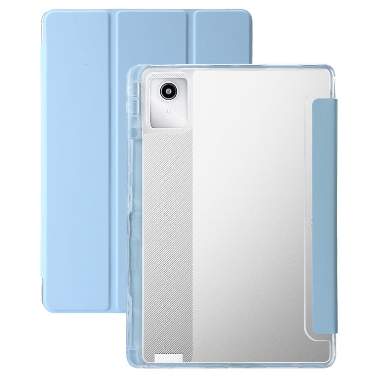 For Lenovo Tab M11 /Xiaoxin Pad 11 2024 Clear Acrylic 3-Fold Leather Tablet Case(Ice Blue) - Lenovo by PMC Jewellery | Online Shopping South Africa | PMC Jewellery | Buy Now Pay Later Mobicred
