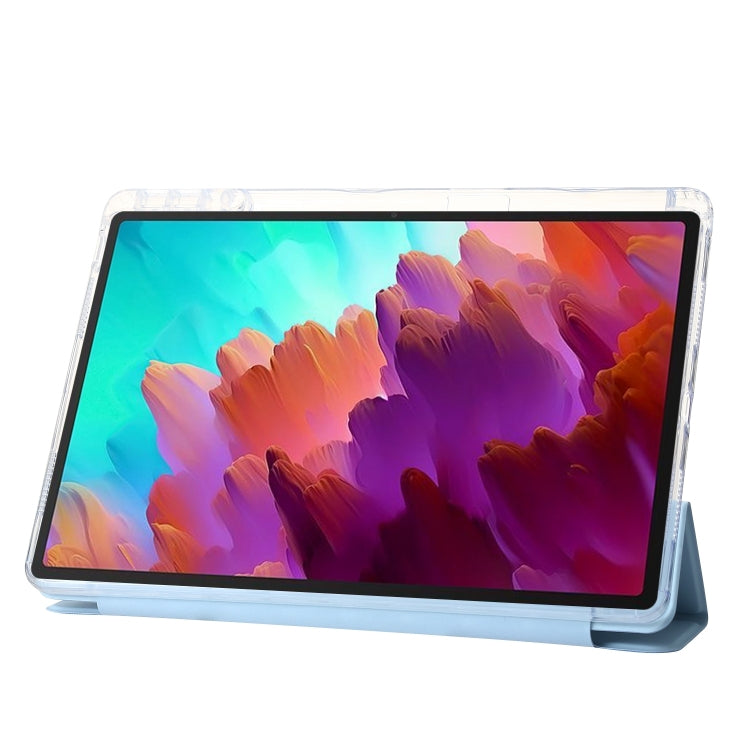 For Lenovo Tab M11 /Xiaoxin Pad 11 2024 Clear Acrylic 3-Fold Leather Tablet Case(Ice Blue) - Lenovo by PMC Jewellery | Online Shopping South Africa | PMC Jewellery | Buy Now Pay Later Mobicred