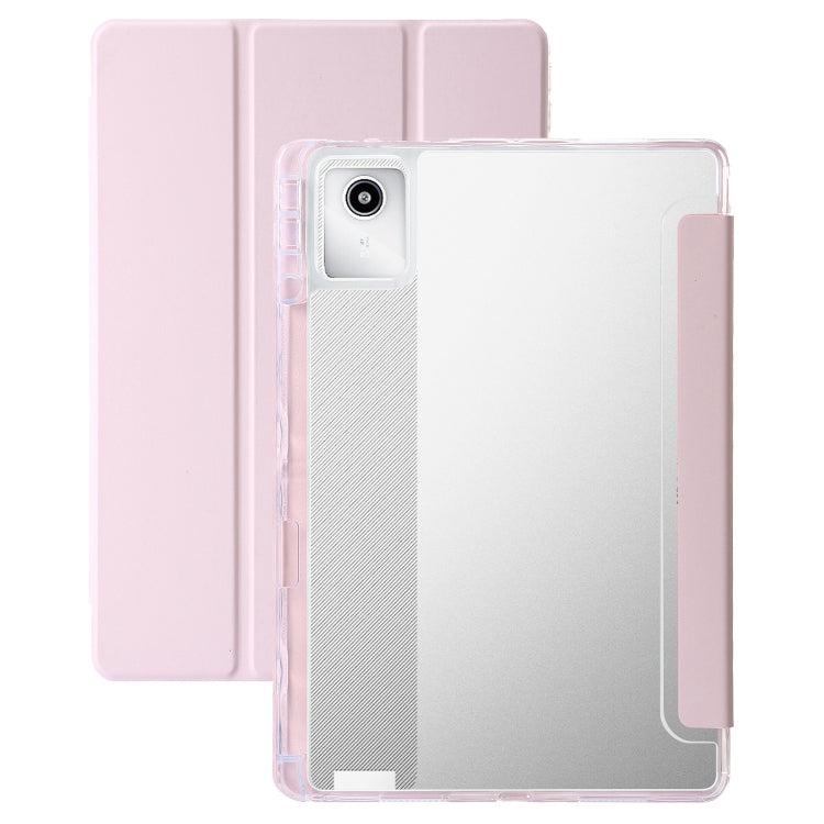 For Lenovo Tab M11 /Xiaoxin Pad 11 2024 Clear Acrylic 3-Fold Leather Tablet Case(Pink) - Lenovo by PMC Jewellery | Online Shopping South Africa | PMC Jewellery | Buy Now Pay Later Mobicred
