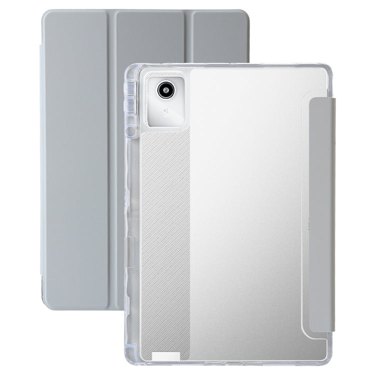 For Lenovo Tab M11 /Xiaoxin Pad 11 2024 Clear Acrylic 3-Fold Leather Tablet Case(Grey) - Lenovo by PMC Jewellery | Online Shopping South Africa | PMC Jewellery | Buy Now Pay Later Mobicred