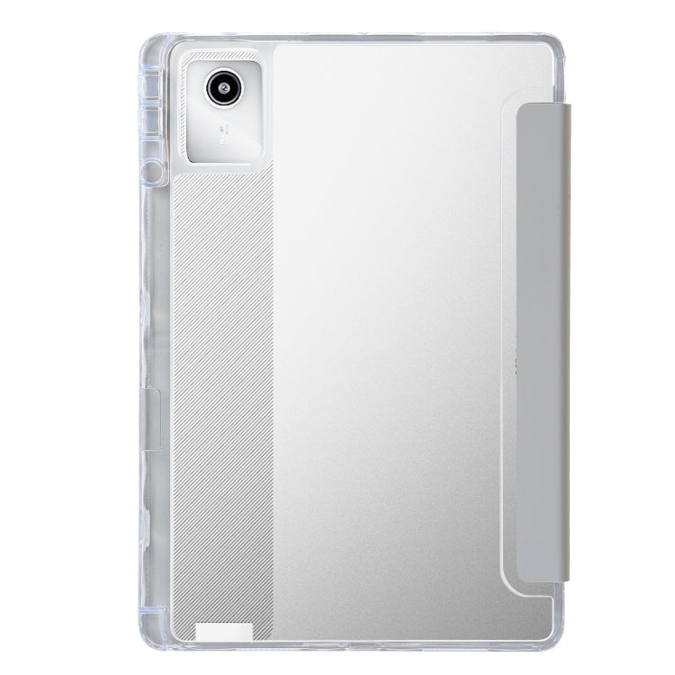 For Lenovo Tab M11 /Xiaoxin Pad 11 2024 Clear Acrylic 3-Fold Leather Tablet Case(Grey) - Lenovo by PMC Jewellery | Online Shopping South Africa | PMC Jewellery | Buy Now Pay Later Mobicred