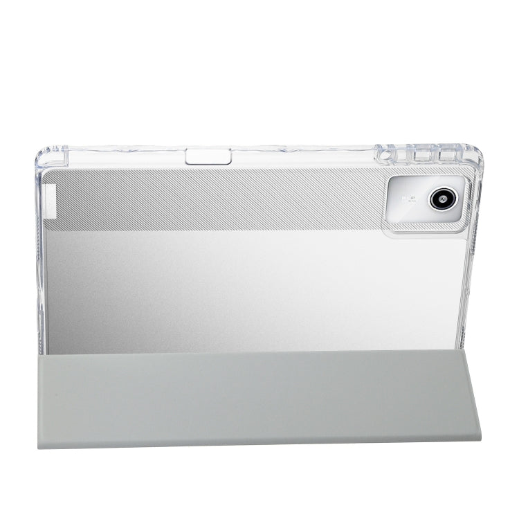 For Lenovo Tab M11 /Xiaoxin Pad 11 2024 Clear Acrylic 3-Fold Leather Tablet Case(Grey) - Lenovo by PMC Jewellery | Online Shopping South Africa | PMC Jewellery | Buy Now Pay Later Mobicred