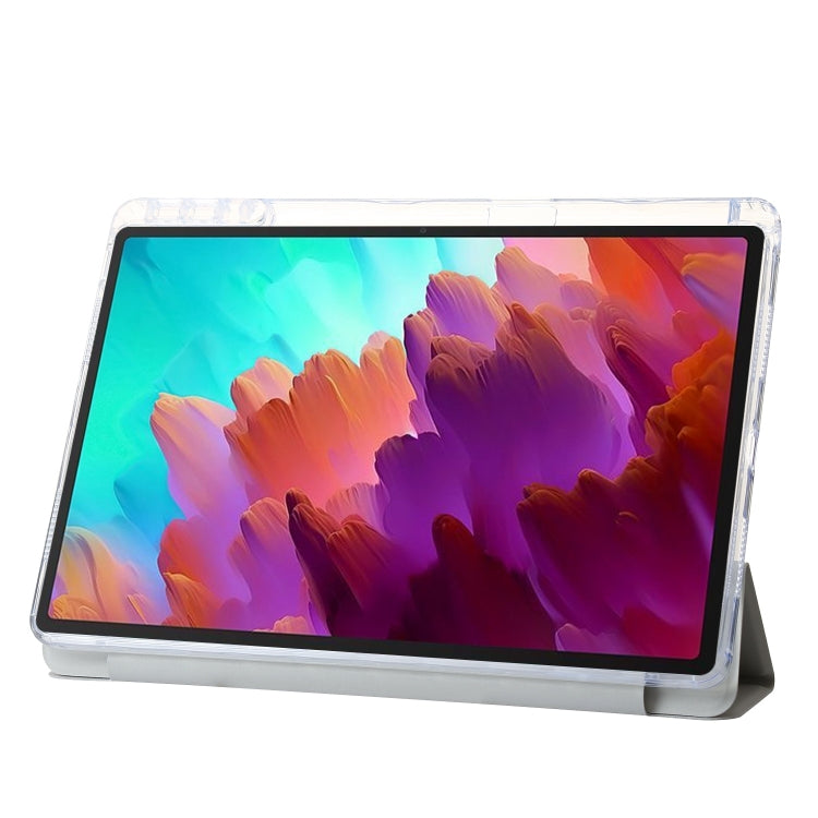 For Lenovo Tab M11 /Xiaoxin Pad 11 2024 Clear Acrylic 3-Fold Leather Tablet Case(Grey) - Lenovo by PMC Jewellery | Online Shopping South Africa | PMC Jewellery | Buy Now Pay Later Mobicred