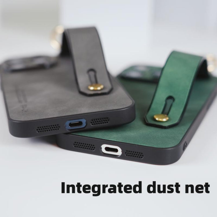 For iPhone 15 Lambskin Wristband Holder Phone Case(Green) - iPhone 15 Cases by PMC TechLife | Online Shopping South Africa | PMC TechLife