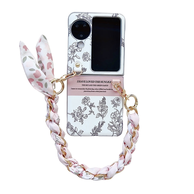 For OPPO Find N3 Flip Pearlescent Paint Painted PC Phone Case with DIY Scarf Bracelet(Sketch Flower) - Find N3 Flip Cases by PMC TechLife | Online Shopping South Africa | PMC TechLife