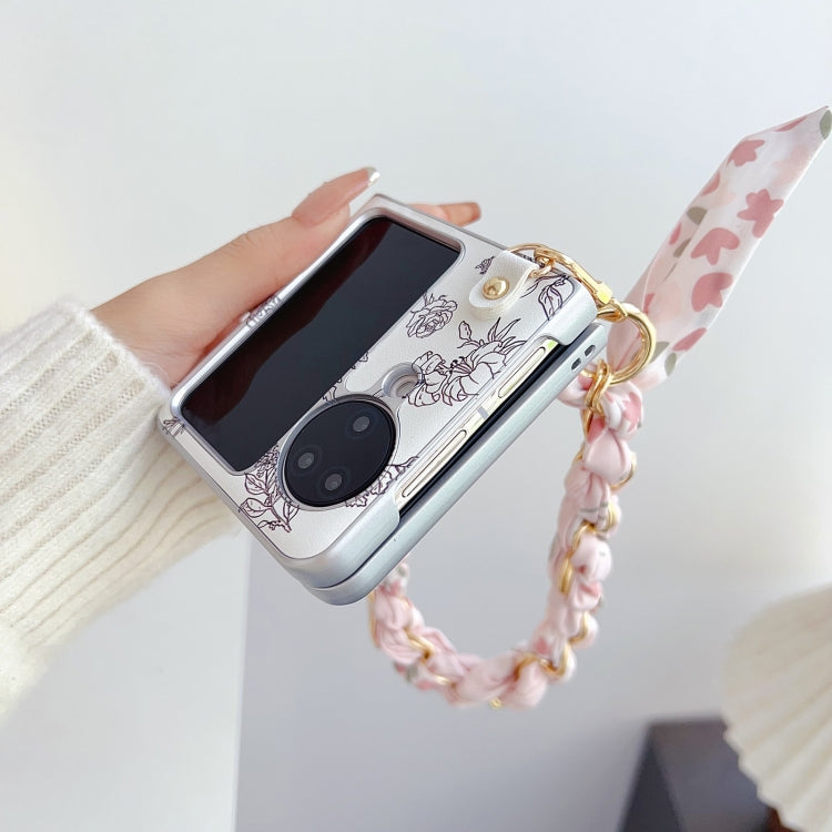 For OPPO Find N2 Flip Pearlescent Paint Painted PC Phone Case with DIY Scarf Bracelet(Sketch Flower) - Find N2 Flip Cases by PMC TechLife | Online Shopping South Africa | PMC TechLife | Buy Now Pay Later Mobicred
