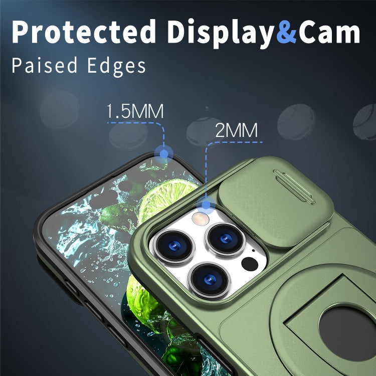 For iPhone 16 Pro Camshield MagSafe Ring Holder Armor Phone Case(Olive Green) - iPhone 16 Pro Cases by PMC TechLife | Online Shopping South Africa | PMC TechLife | Buy Now Pay Later Mobicred