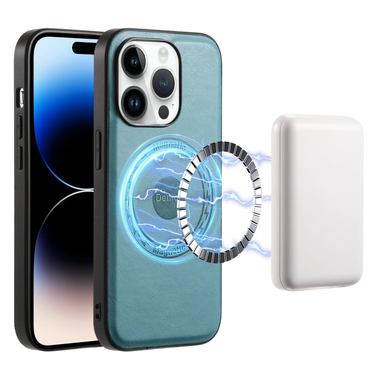 For iPhone 14 Pro Max Denior Cowhide Texture Leather MagSafe Phone Case(Blue) - iPhone 14 Pro Max Cases by Denior | Online Shopping South Africa | PMC TechLife