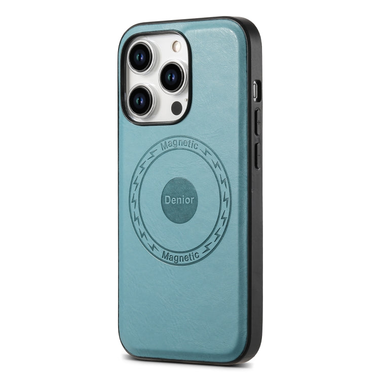 For iPhone 14 Pro Max Denior Cowhide Texture Leather MagSafe Phone Case(Blue) - iPhone 14 Pro Max Cases by Denior | Online Shopping South Africa | PMC TechLife